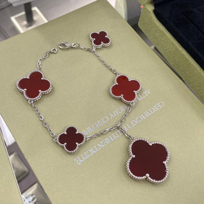 [⭐Maelin]CLOVER 5 MOTIFS SIVLER CARNELIAN BRACELET