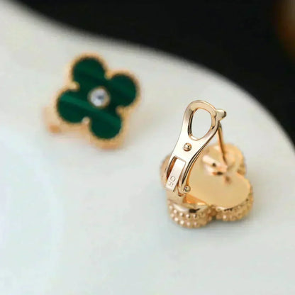 [⭐Maelin]CLOVER MEDIUM 1 MOTIFS MALACHITE DIAMOND EARRINGS