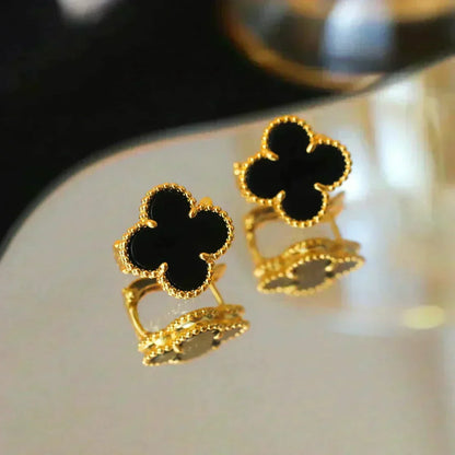 [⭐Maelin]CLOVER MEDIUM 1 MOTIFS  ONYX STUD EARRINGS