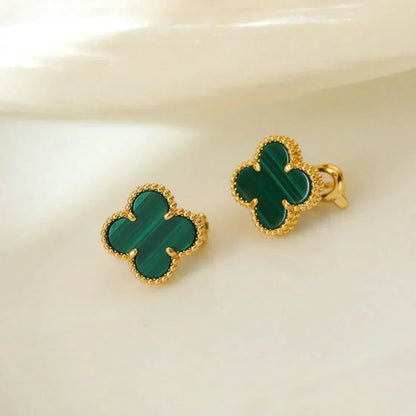 [⭐Maelin]CLOVER MEDIUM 1 MOTIFS MALACHITE  EARRINGS