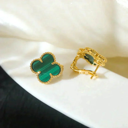 [⭐Maelin]CLOVER MEDIUM 1 MOTIFS MALACHITE  EARRINGS