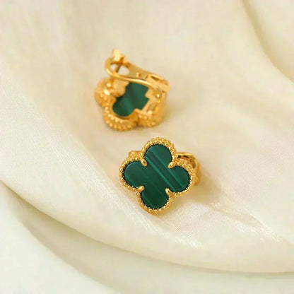 [⭐Maelin]CLOVER MEDIUM 1 MOTIFS MALACHITE  EARRINGS