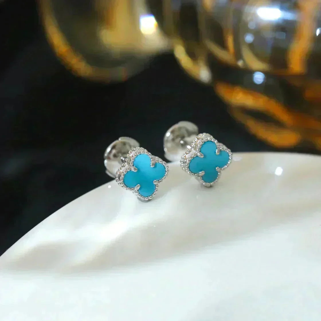 [⭐Maelin]CLOVER MINI 9.5MM ONYX STUD EARRINGS SILVER