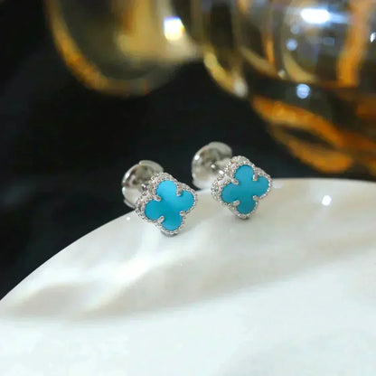 [⭐Maelin]CLOVER MINI 9.5MM ONYX STUD EARRINGS SILVER