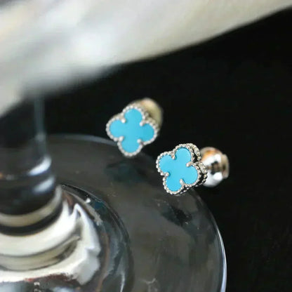 [⭐Maelin]CLOVER MINI 9.5MM ONYX STUD EARRINGS SILVER