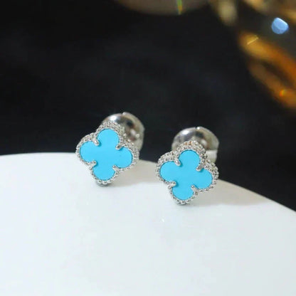 [⭐Maelin]CLOVER MINI 9.5MM ONYX STUD EARRINGS SILVER
