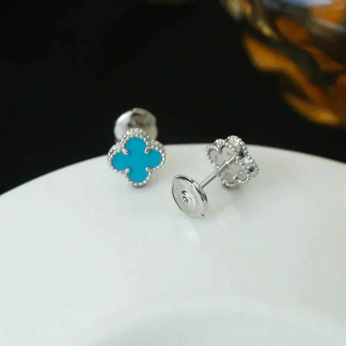 [⭐Maelin]CLOVER MINI 9.5MM ONYX STUD EARRINGS SILVER
