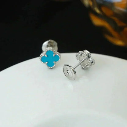 [⭐Maelin]CLOVER MINI 9.5MM ONYX STUD EARRINGS SILVER