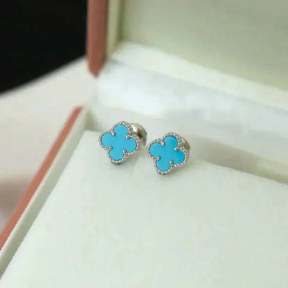 [⭐Maelin]CLOVER MINI 9.5MM ONYX STUD EARRINGS SILVER