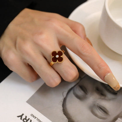 [⭐Maelin]CLOVER CARNELIAN RING ROSE GOLD DIAMOND