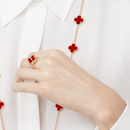 [⭐Maelin]CLOVER CARNELIAN RING ROSE GOLD DIAMOND