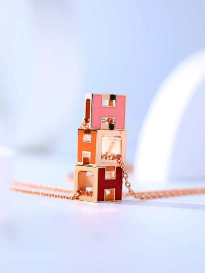 [⭐Maelin]H CAGE PINK GOLD NECKLACE