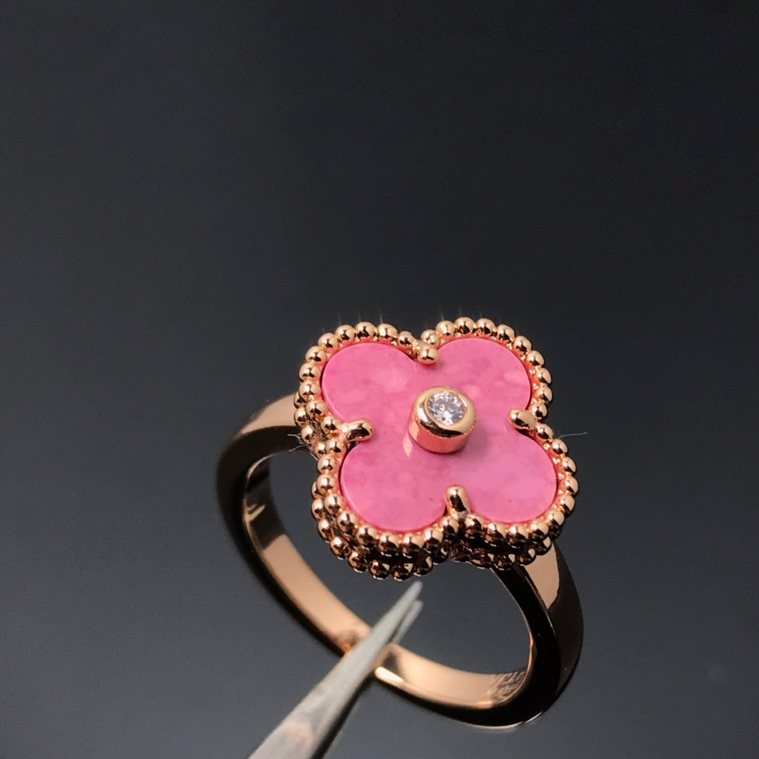 [⭐Maelin]CLOVER RHODONITE ROSE GOLD RING