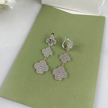 [⭐Maelin]CLOVER 3 MOTIF DIAMOND SILVER DROP EARRINGS