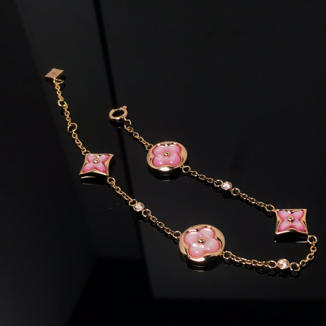 [⭐Maelin]STAR AND SUN 4 MOTIF PINK MOP PINK GOLD BRACELET