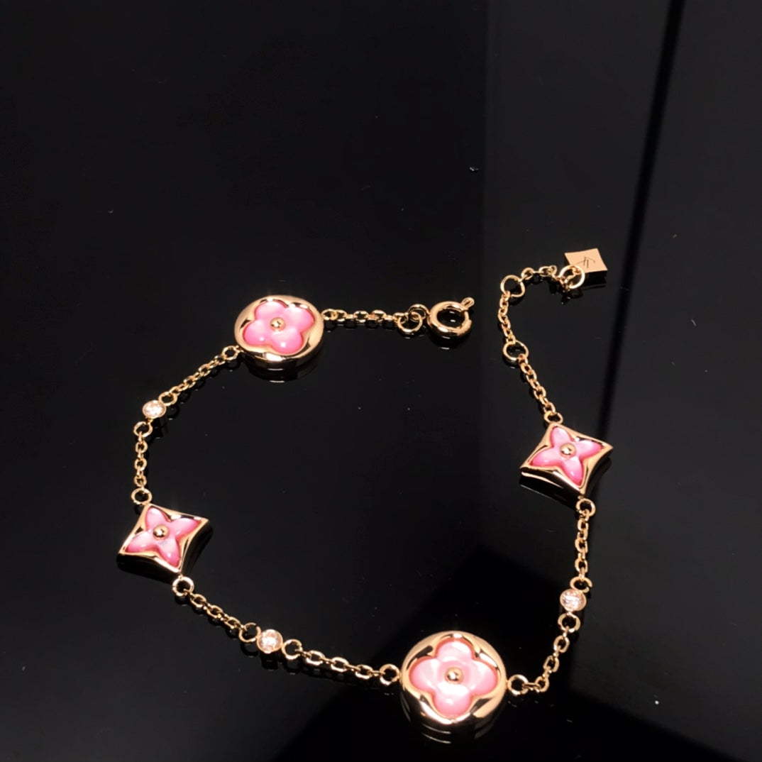 [⭐Maelin]STAR AND SUN 4 MOTIF PINK MOP PINK GOLD BRACELET