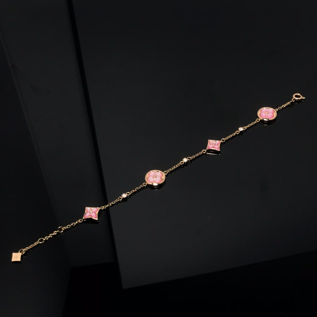 [⭐Maelin]STAR AND SUN 4 MOTIF PINK MOP PINK GOLD BRACELET