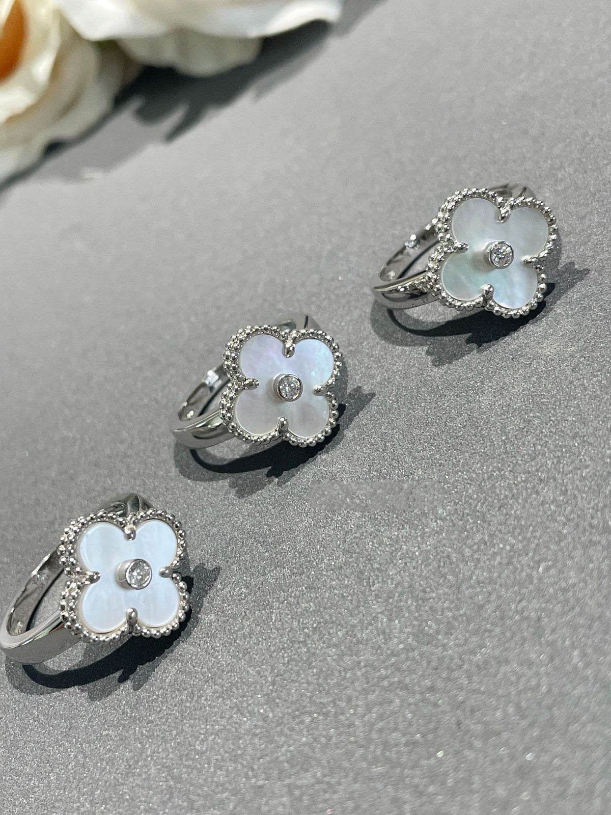 [⭐Maelin]CLOVER SILVER MOP DIAMOND RING