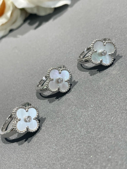 [⭐Maelin]CLOVER SILVER MOP DIAMOND RING