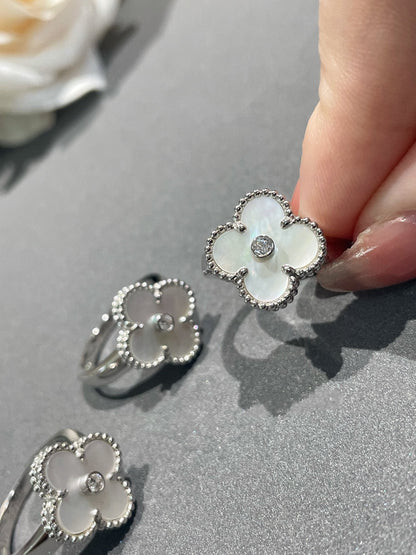 [⭐Maelin]CLOVER SILVER MOP DIAMOND RING