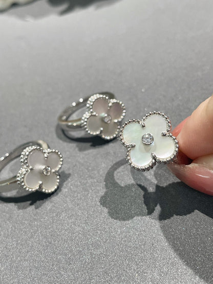 [⭐Maelin]CLOVER SILVER MOP DIAMOND RING