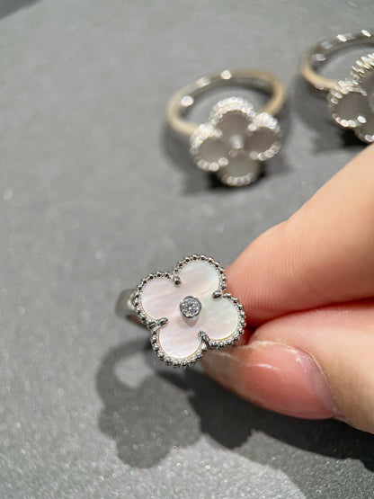 [⭐Maelin]CLOVER SILVER MOP DIAMOND RING