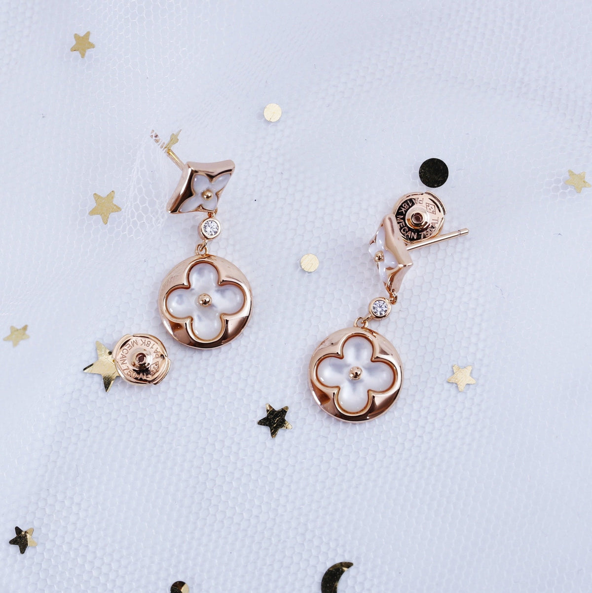 [⭐Maelin]STAR AND SUN PINK GOLD MOP DROP EARRINGS