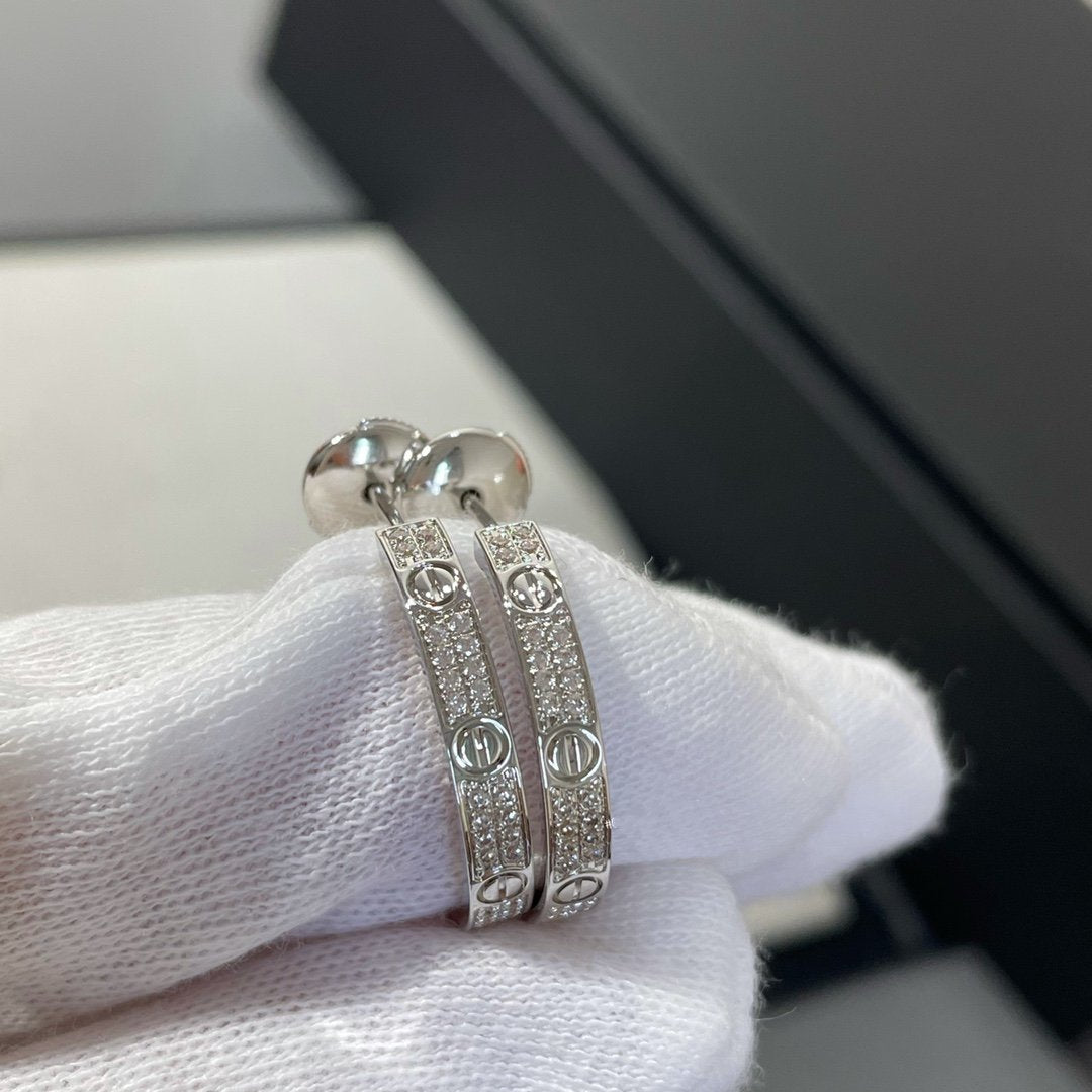 [⭐Maelin]LOVE DIAMOND SILVER HOOP EARRINGS