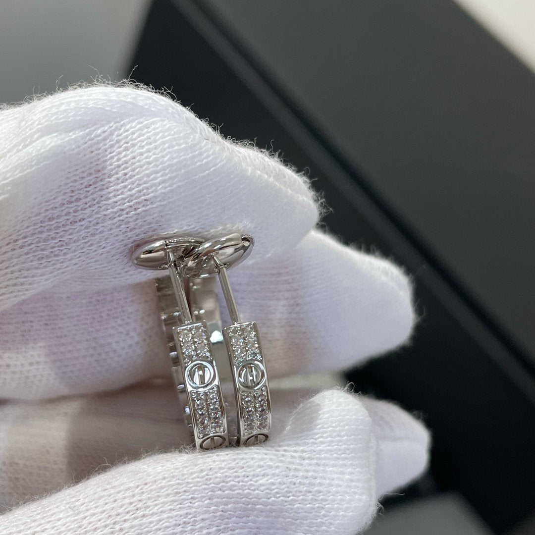 [⭐Maelin]LOVE DIAMOND SILVER HOOP EARRINGS