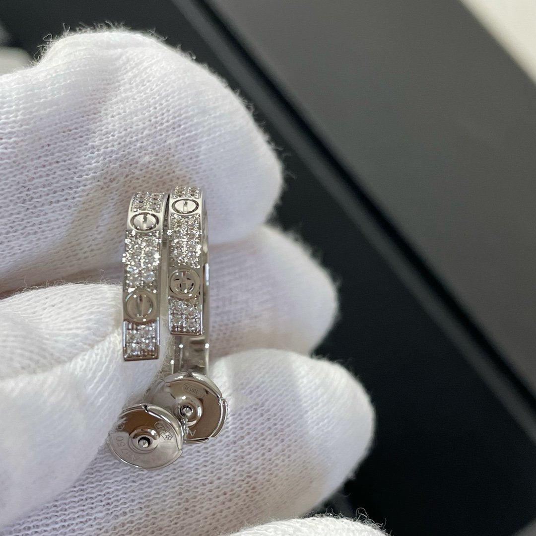 [⭐Maelin]LOVE DIAMOND SILVER HOOP EARRINGS
