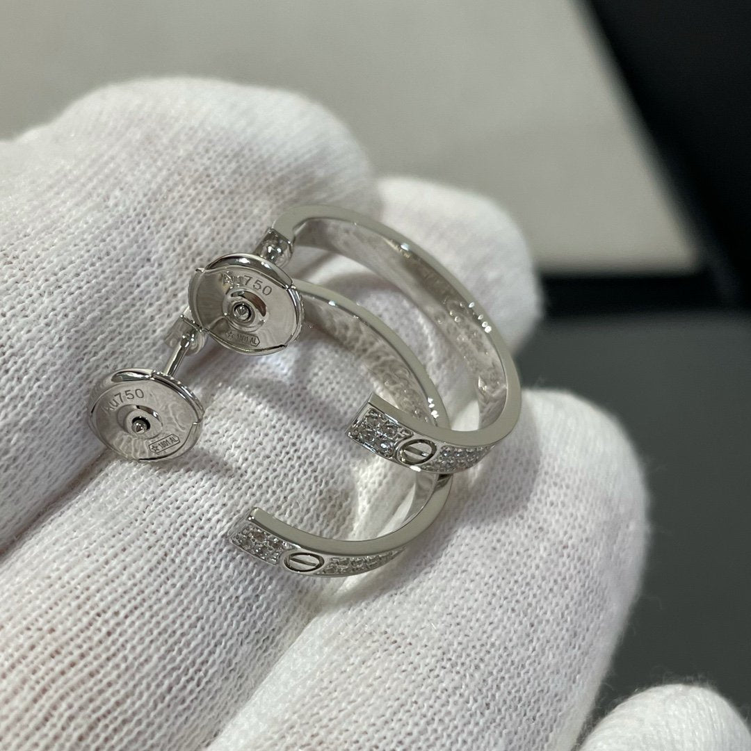[⭐Maelin]LOVE DIAMOND SILVER HOOP EARRINGS