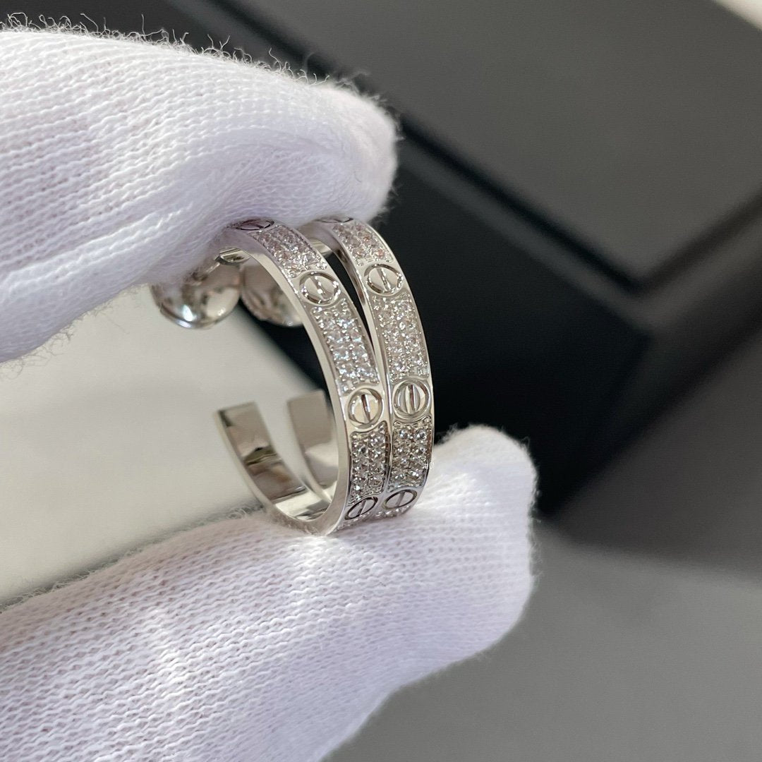[⭐Maelin]LOVE DIAMOND SILVER HOOP EARRINGS