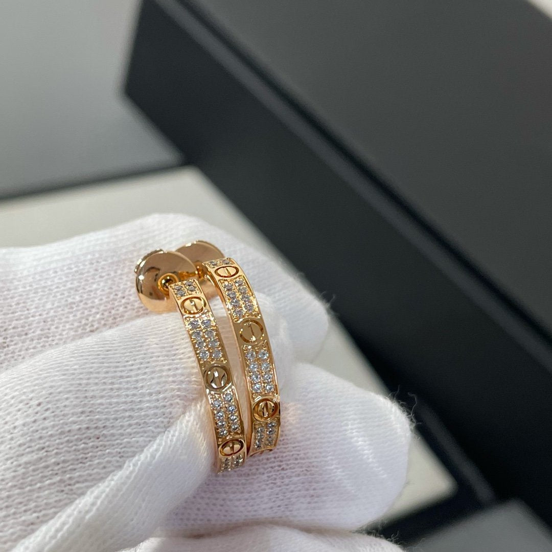 [⭐Maelin]LOVE DIAMOND PINK GOLD HOOP EARRINGS