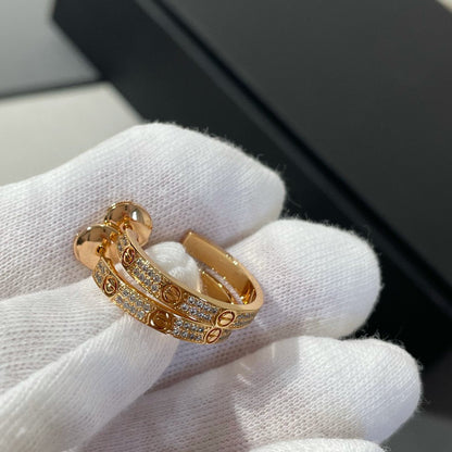 [⭐Maelin]LOVE DIAMOND PINK GOLD HOOP EARRINGS