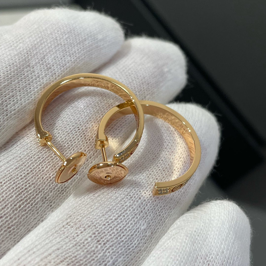[⭐Maelin]LOVE DIAMOND PINK GOLD HOOP EARRINGS