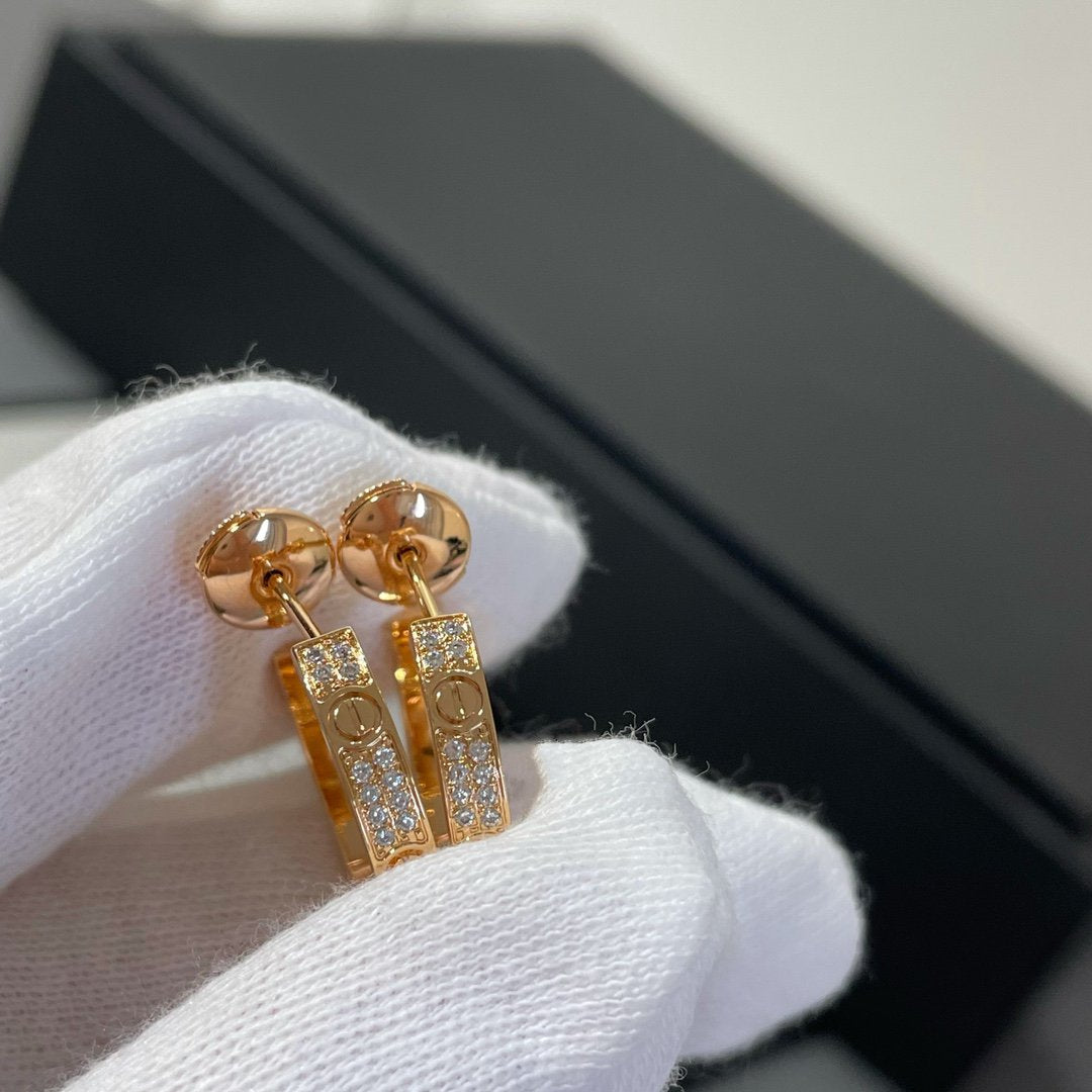 [⭐Maelin]LOVE DIAMOND PINK GOLD HOOP EARRINGS