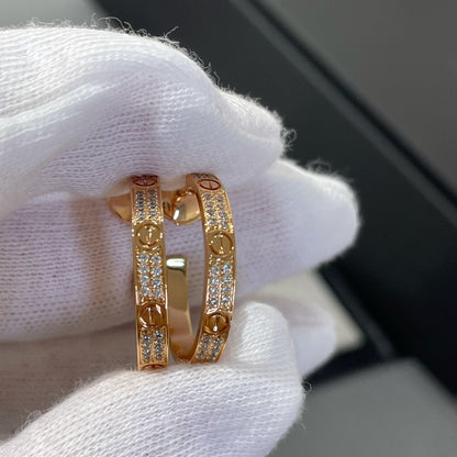 [⭐Maelin]LOVE DIAMOND PINK GOLD HOOP EARRINGS