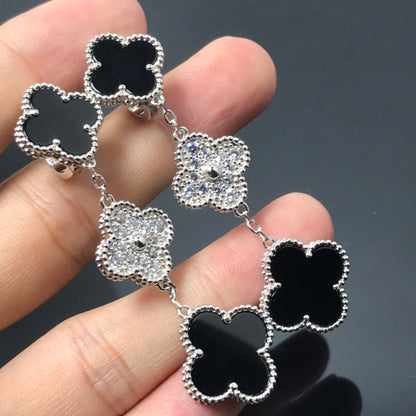 [⭐Maelin]CLOVER 3 MOTIF DIAMOND ONYX SILVER EARRINGS