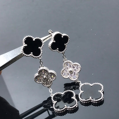[⭐Maelin]CLOVER 3 MOTIF DIAMOND ONYX SILVER EARRINGS