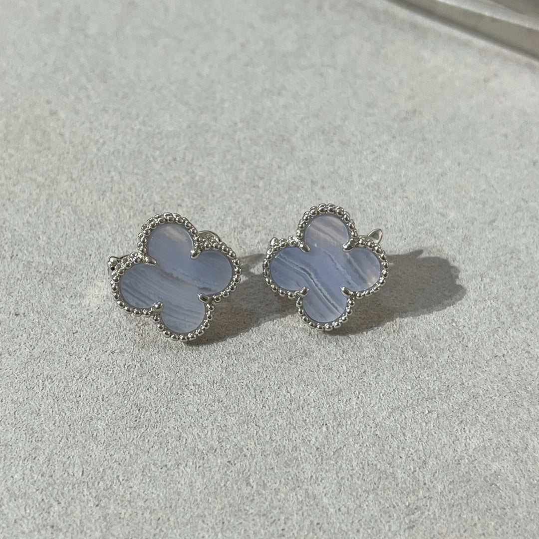 [⭐Maelin]CLOVER CHALCEDONY SILVER STUD EARRINGS