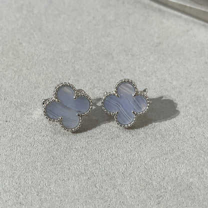 [⭐Maelin]CLOVER CHALCEDONY SILVER STUD EARRINGS