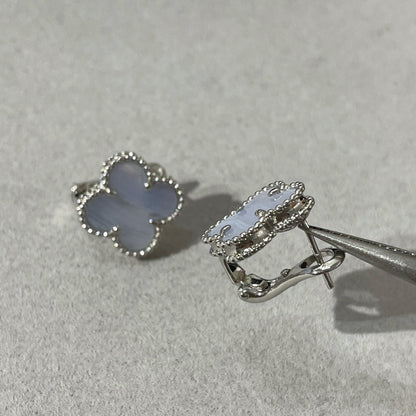 [⭐Maelin]CLOVER CHALCEDONY SILVER STUD EARRINGS