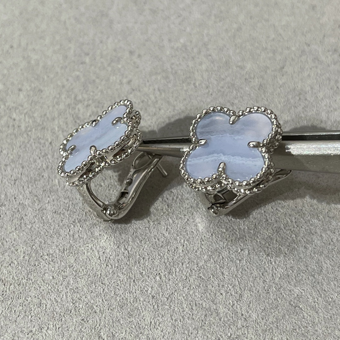 [⭐Maelin]CLOVER CHALCEDONY SILVER STUD EARRINGS