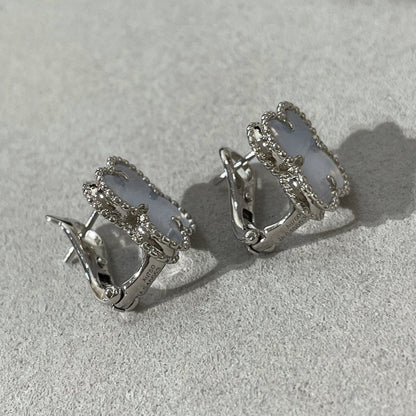 [⭐Maelin]CLOVER CHALCEDONY SILVER STUD EARRINGS
