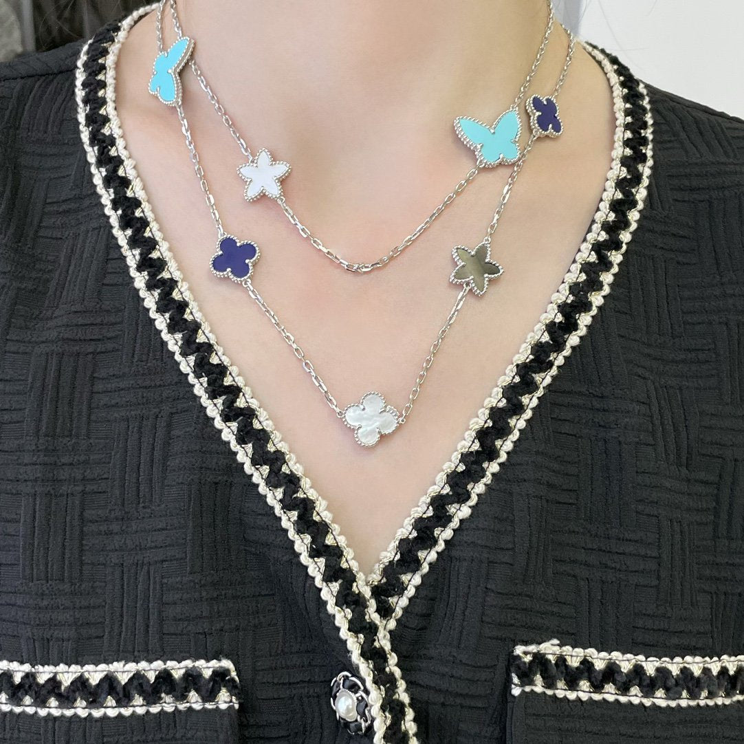 [⭐Maelin]LUCKY CLOVER SILVER 11 MOTIF NECKLACE
