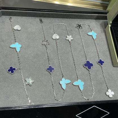 [⭐Maelin]LUCKY CLOVER SILVER 11 MOTIF NECKLACE