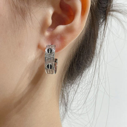 [⭐Maelin]LOVE CERAMIC DIAMOND PAVED SILVER EARRINGS