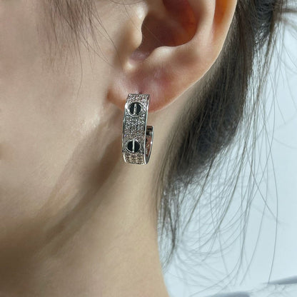 [⭐Maelin]LOVE CERAMIC DIAMOND PAVED SILVER EARRINGS