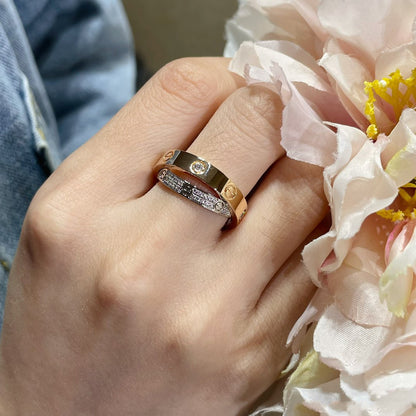 [⭐Maelin]LOVE PINK GOLD SILVER DIAMOND DOUBLE RING