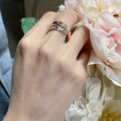 [⭐Maelin]LOVE PINK GOLD SILVER DIAMOND DOUBLE RING